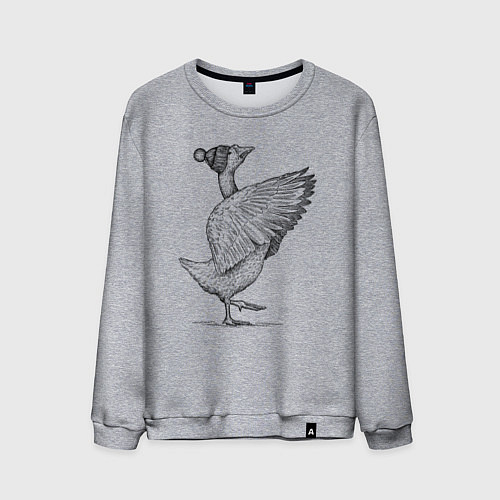 Мужской свитшот Гусь в зимней шапке / Меланж – фото 1