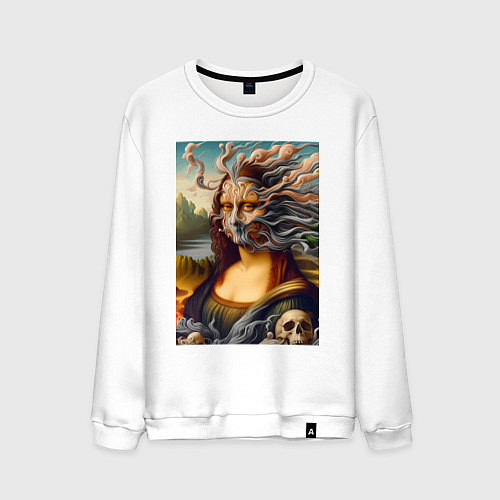 Мужской свитшот Mona Lisa smoke - surrealism / Белый – фото 1