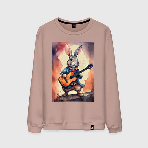 Мужской свитшот Милый романтичный кролик c гитарой / Пыльно-розовый – фото 1