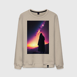 Свитшот хлопковый мужской Млечный путь и путник, цвет: миндальный