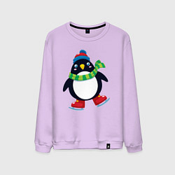 Свитшот хлопковый мужской Пингвин на коньках, цвет: лаванда