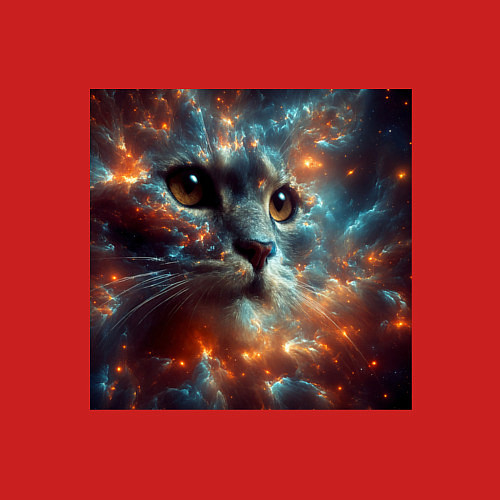 Мужской свитшот Портрет кота в космической туманности / Красный – фото 3