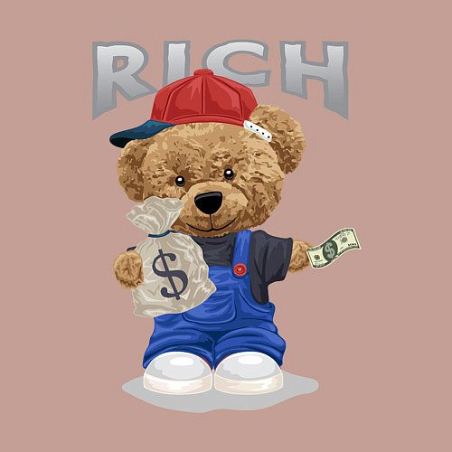 Мужской свитшот Плюшевый медведь с мешком денег / Пыльно-розовый – фото 3