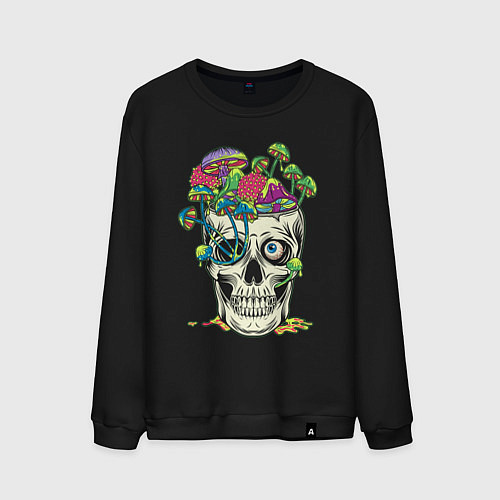 Мужской свитшот Психоделический череп с грибами / Черный – фото 1