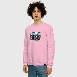 Свитшот хлопковый мужской Фотоаппарат акварель, цвет: светло-розовый — фото 2