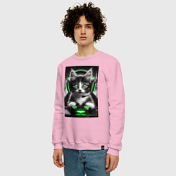 Свитшот хлопковый мужской Котёнок командный геймер - киберспорт, цвет: светло-розовый — фото 2