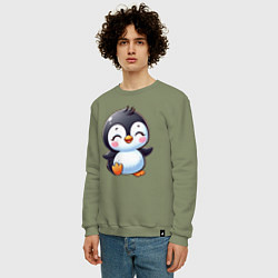 Свитшот хлопковый мужской Маленький радостный пингвинчик, цвет: авокадо — фото 2