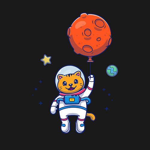 Мужской свитшот Котик с космическим шариком / Черный – фото 3