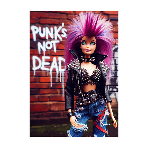 Мужской свитшот Punks not dead - cool Barbie ai art / Белый – фото 3