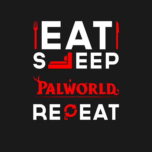 Мужской свитшот Надпись eat sleep Palworld repeat / Черный – фото 3