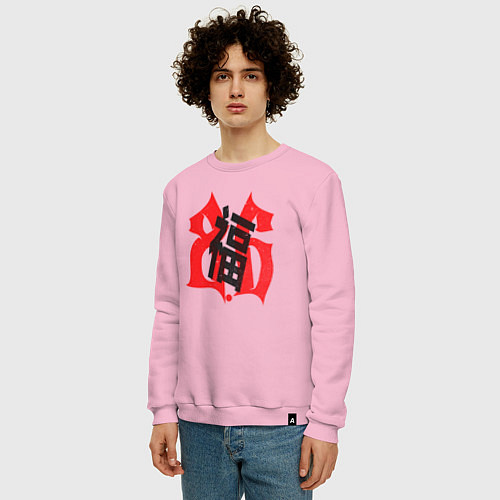 Мужской свитшот Китайский иероглиф счастье / Светло-розовый – фото 3