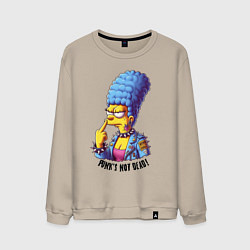 Свитшот хлопковый мужской Marge Simpson - punks not dead motto, цвет: миндальный