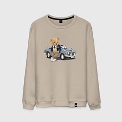 Свитшот хлопковый мужской Плюшевый медвежонок и автомобиль, цвет: миндальный