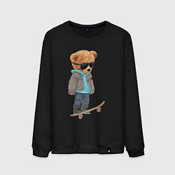 Свитшот хлопковый мужской Плюшевый мишка скейтер, цвет: черный
