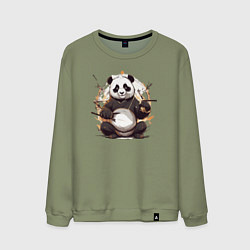 Свитшот хлопковый мужской Спокойствие панды, цвет: авокадо