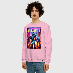 Свитшот хлопковый мужской Cyberpunk and Minecraft - ai art collaboration, цвет: светло-розовый — фото 2