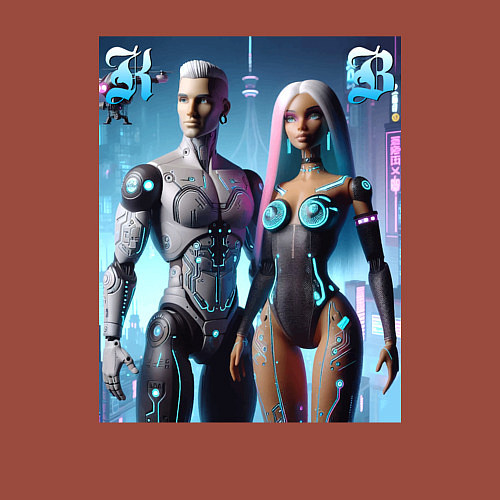 Мужской свитшот Barbie and Ken - cyber fantasy / Кирпичный – фото 3