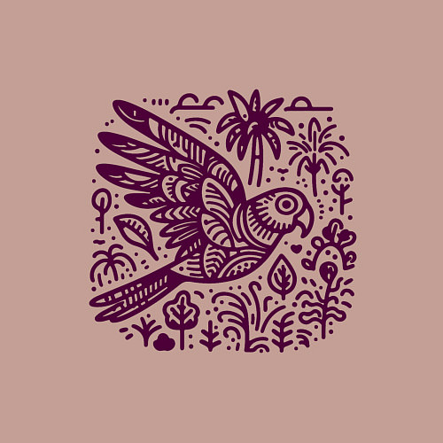 Мужской свитшот Орнамент с попугаем и растениями / Пыльно-розовый – фото 3