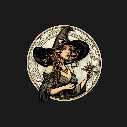 Мужской свитшот Ретро ведьма в шляпе / Черный – фото 3