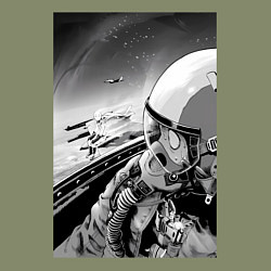 Свитшот хлопковый мужской Ванпанчмен Сайтама на крыле самолета, цвет: авокадо — фото 2