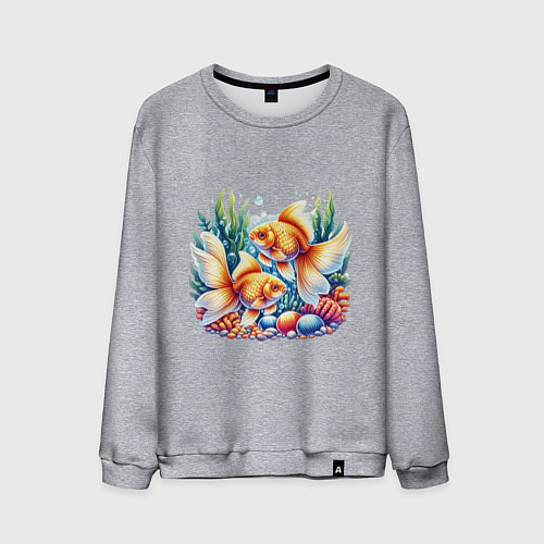Мужской свитшот Золотые рыбки в подводном мире / Меланж – фото 1