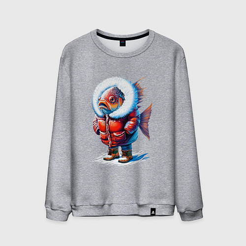 Мужской свитшот Рыба в шубе в снегу / Меланж – фото 1