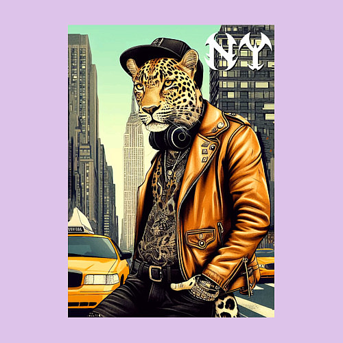 Мужской свитшот The cool leopard is a New Yorker / Лаванда – фото 3