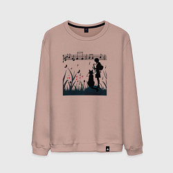 Мужской свитшот Девушка и кот или музыка для души