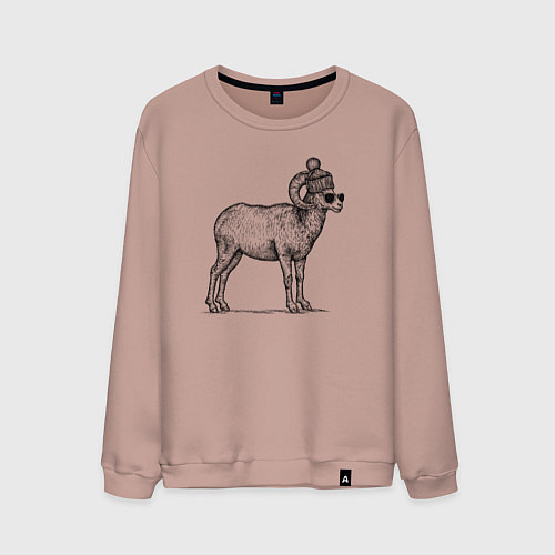 Мужской свитшот Баран в шапке с помпоном / Пыльно-розовый – фото 1