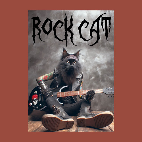 Мужской свитшот Rock cat - ai art / Кирпичный – фото 3