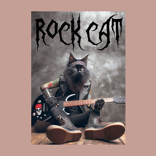 Мужской свитшот Rock cat - ai art / Пыльно-розовый – фото 3