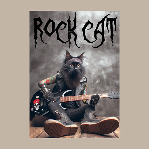 Мужской свитшот Rock cat - ai art / Миндальный – фото 3