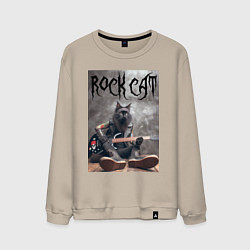 Свитшот хлопковый мужской Rock cat - ai art, цвет: миндальный
