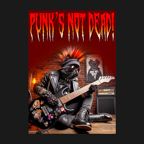 Мужской свитшот Котяра гитарист - панк не умер / Черный – фото 3