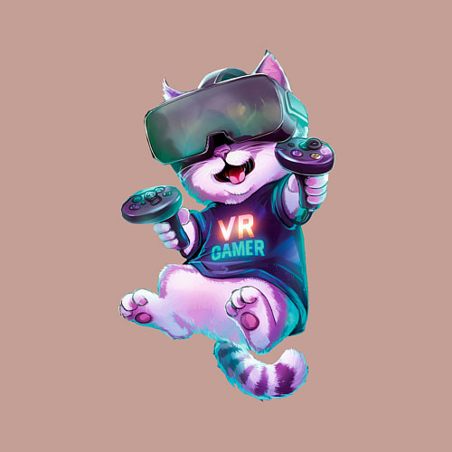 Мужской свитшот Кот-геймер в VR-шлеме / Пыльно-розовый – фото 3