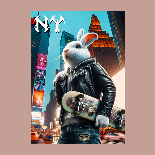 Мужской свитшот Cool hare with a skateboard - ai art / Пыльно-розовый – фото 3