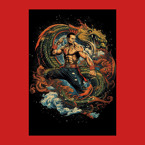 Мужской свитшот Муай Тай боец и зеленый дракон / Красный – фото 3