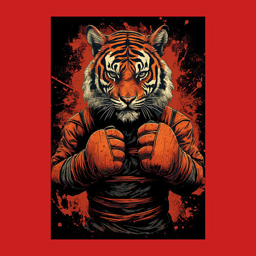 Мужской свитшот Тигр Муай Тай в стойке / Красный – фото 3