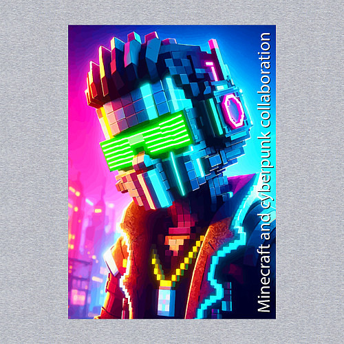 Мужской свитшот Minecraft and cyberpunk - collaboration ai art / Меланж – фото 3