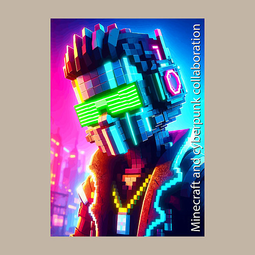 Мужской свитшот Minecraft and cyberpunk - collaboration ai art / Миндальный – фото 3