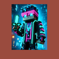 Свитшот хлопковый мужской Minecraft - neon character ai art, цвет: кирпичный — фото 2