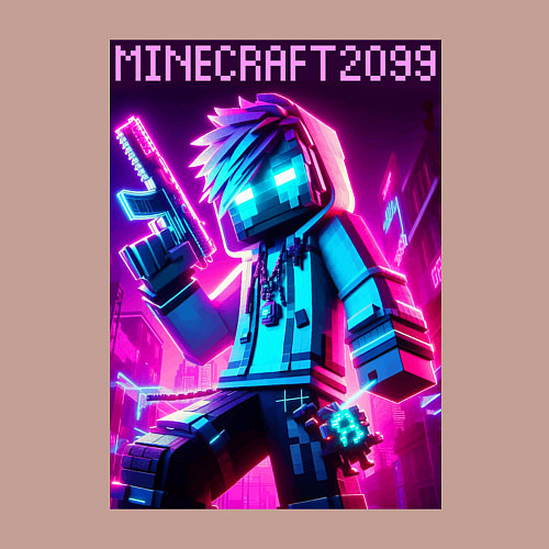 Мужской свитшот Neon Minecraft - ai art / Пыльно-розовый – фото 3