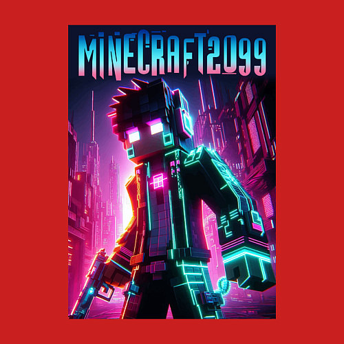 Мужской свитшот Minecraft - ai art fantasy neon / Красный – фото 3