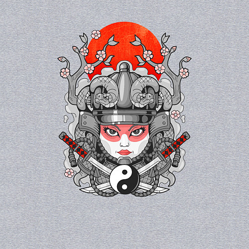 Мужской свитшот Мифическая девушка самурай / Меланж – фото 3