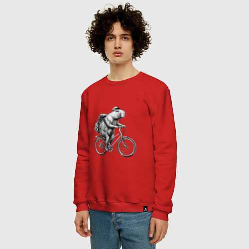 Мужской свитшот Капибара на велосипеде в черном цвете / Красный – фото 3