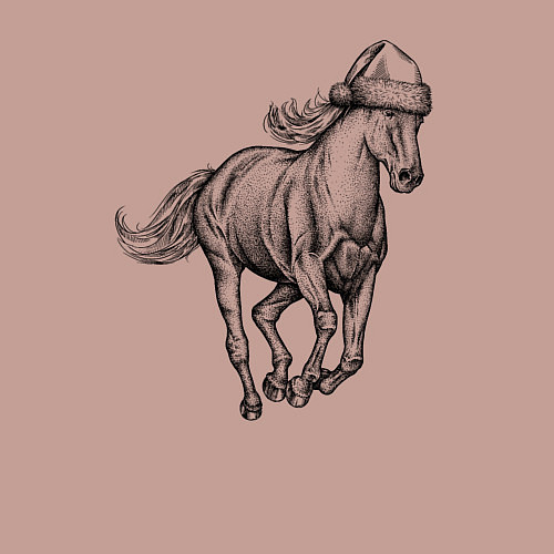 Мужской свитшот Лошадь в новогоднем колпаке / Пыльно-розовый – фото 3