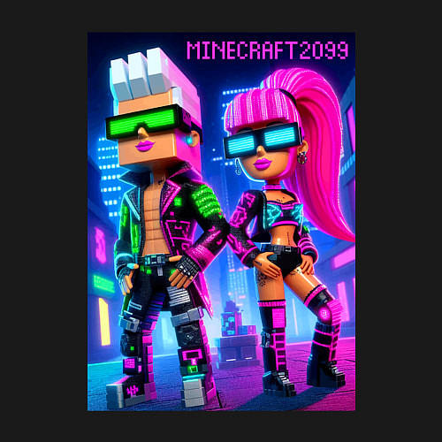 Мужской свитшот Barbie and Ken - Minecraft 2099 ai art collaborati / Черный – фото 3