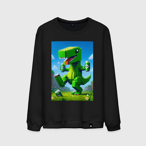 Мужской свитшот Пивозаврик с банками пивасика - кубический Майнкра / Черный – фото 1
