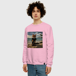Свитшот хлопковый мужской Пляжный котик, цвет: светло-розовый — фото 2