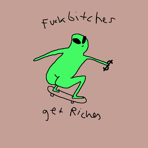 Мужской свитшот Fuck bitches get riches - skateboard alien / Пыльно-розовый – фото 3